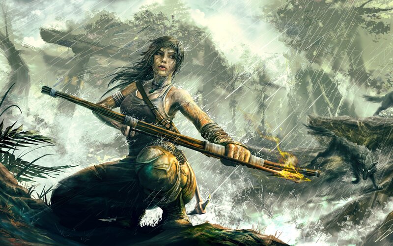 Woman with Bow in Rain — Green