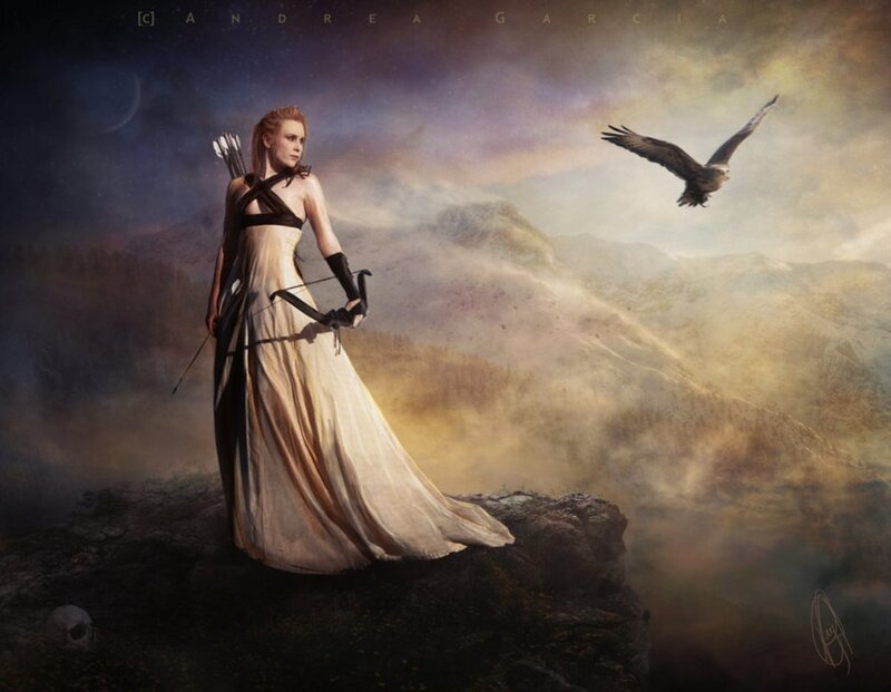 Woman with Bow on Cliff — Beige