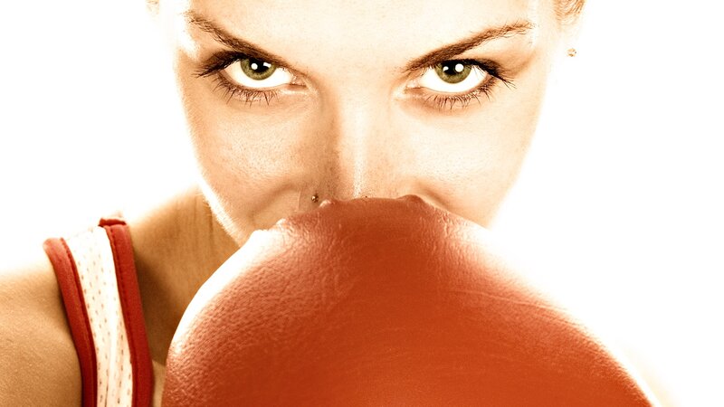 Woman with Boxing Glove — Red, Intense