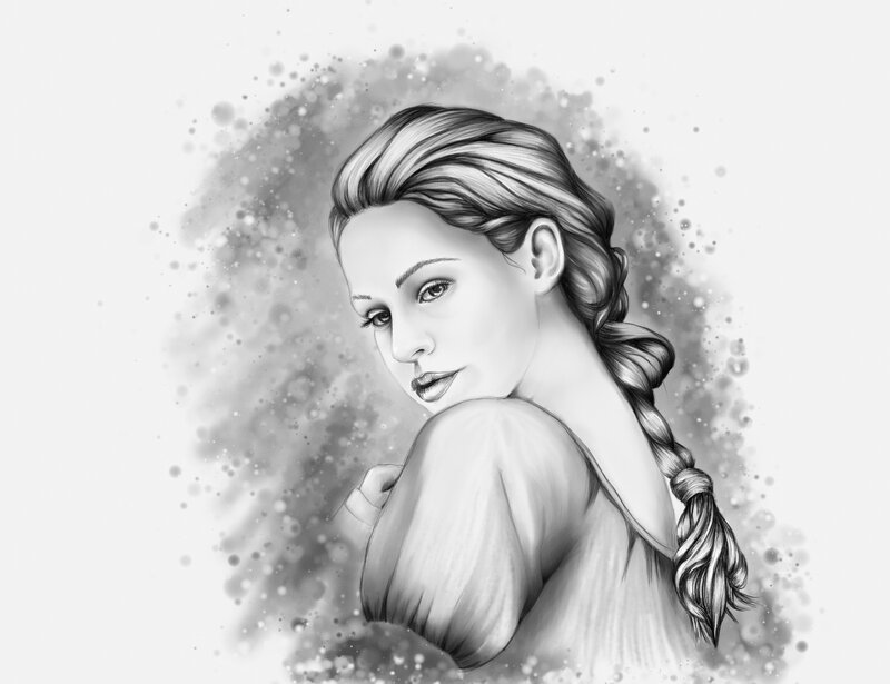 Woman with Braided Hair — Black, Calm, Digital Art