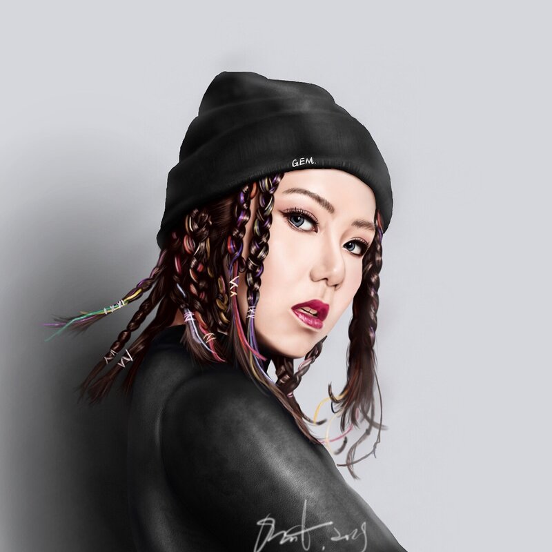 Woman with Braided Hair — Black, Neutral, Digital Art
