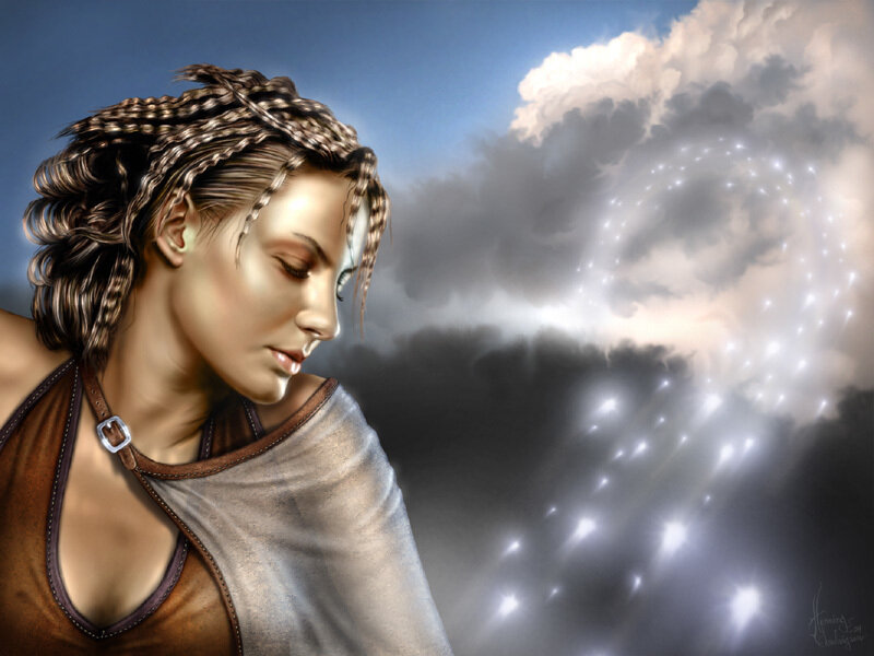 Woman with Braided Hair — Blue, Dramatic, Night