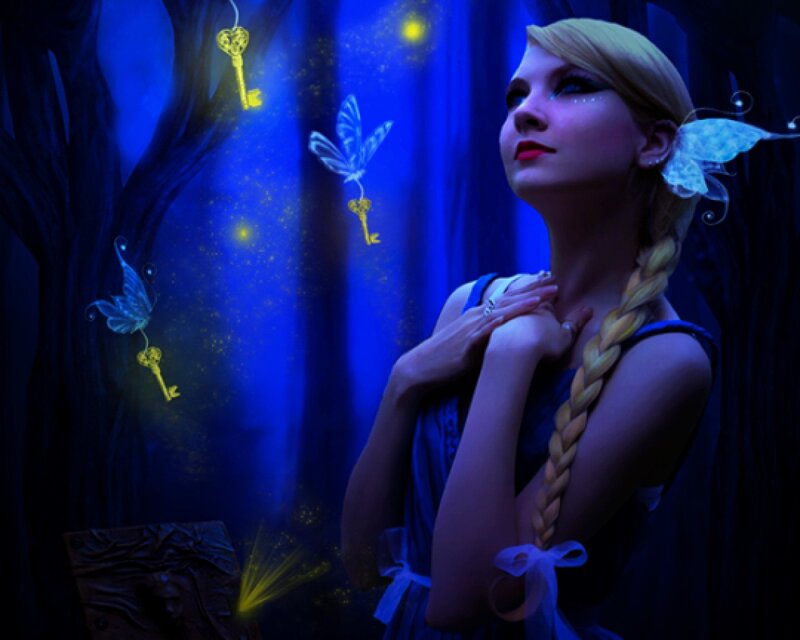 Woman with Braided Hair — Blue, Dreamy, Night