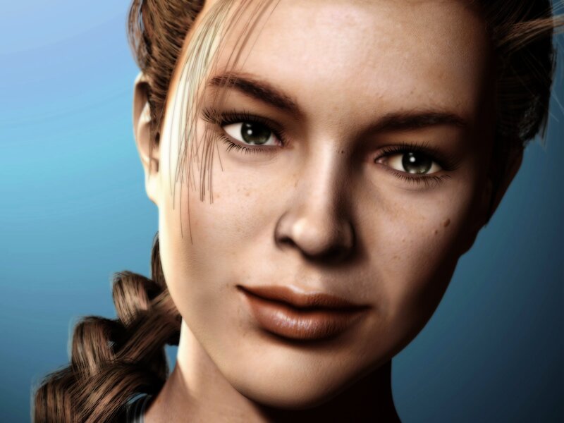 Woman with Braided Hair — Blue, Neutral, 3d Render, Green Eyes