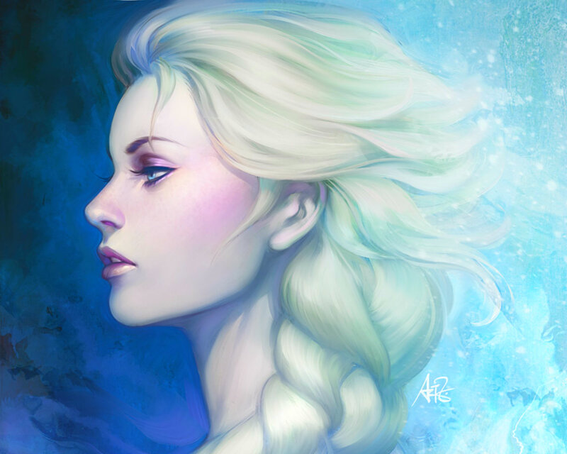 Woman with Braided Hair — Blue, Serene, Digital Art, Profile