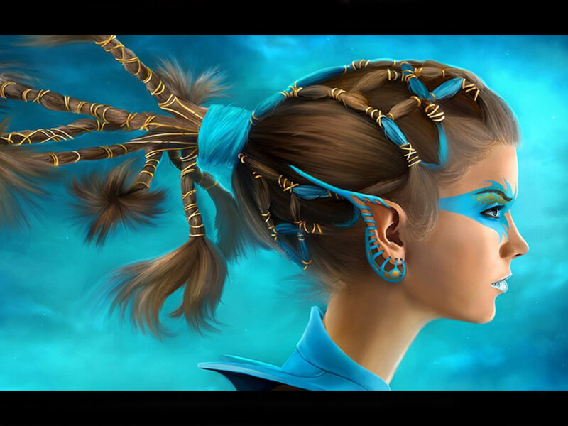 Woman with Braided Hair — Blue
