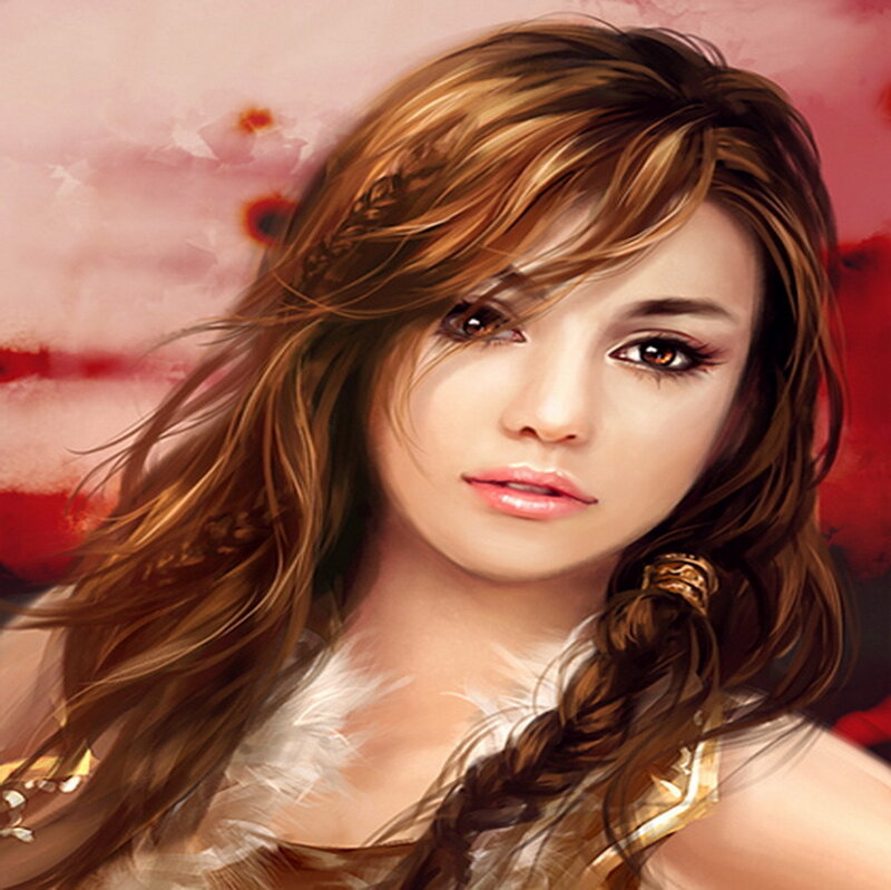 Woman with Braided Hair — Brown, Dramatic, Digital Art