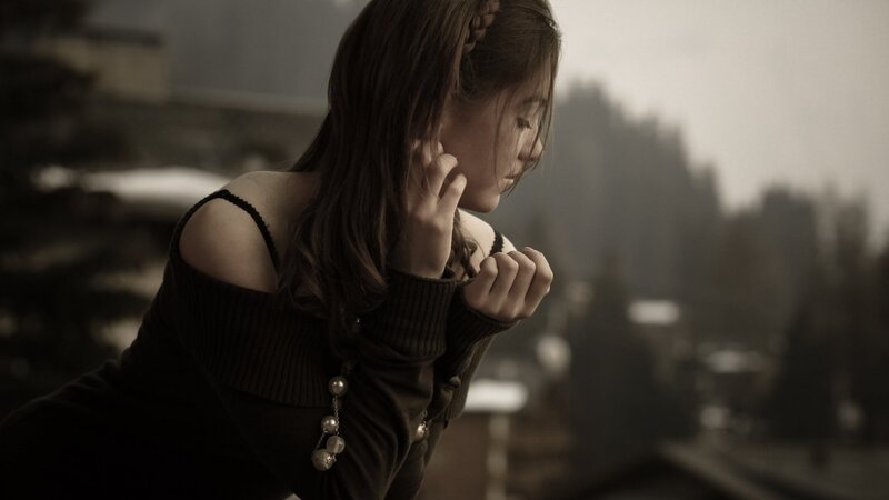 Woman with Braided Hair — Brown, Melancholic, Photograph