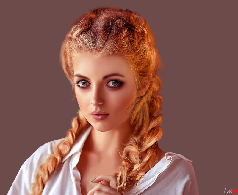 Woman with Braided Hair — Brown, Neutral, Digital Art