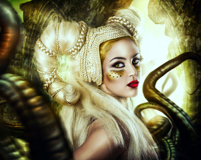 Woman with Braided Hair — Gold, Dramatic