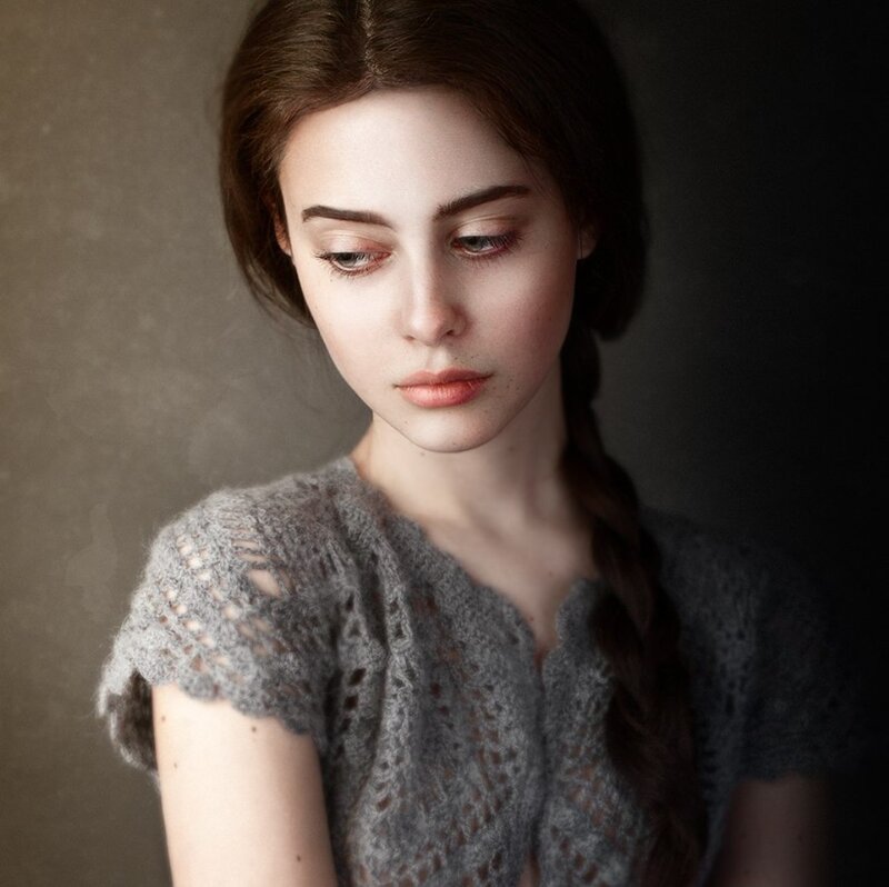 Woman with Braided Hair — Gray, Contemplative