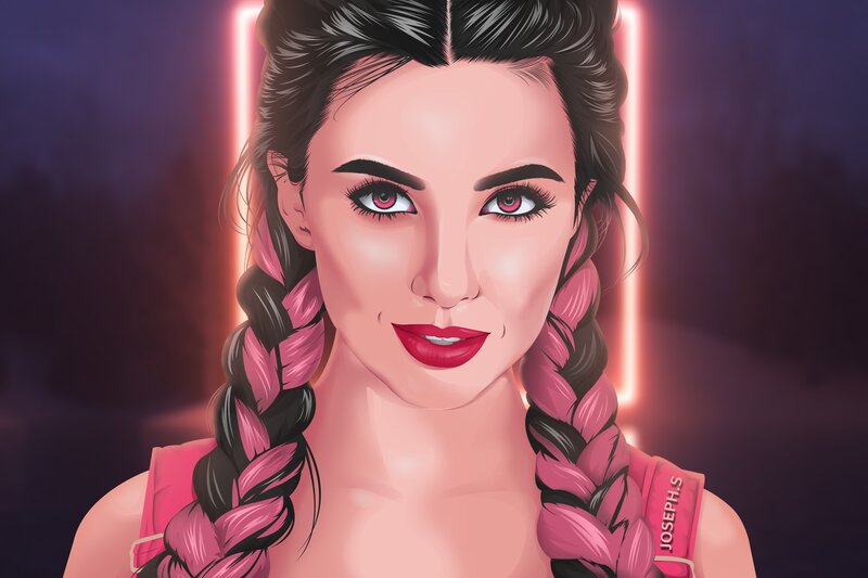 Woman with Braided Hair — Pink, Dramatic, Night