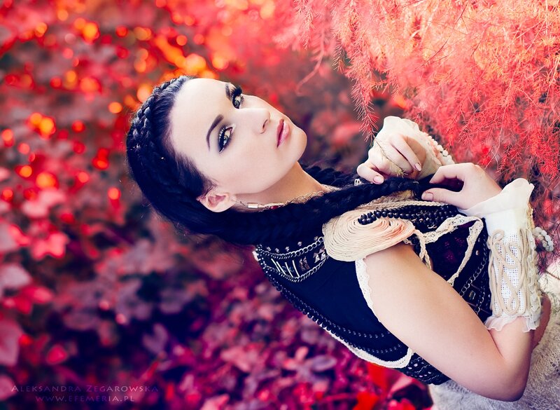 Woman with Braided Hair — Red, Dramatic, Autumn