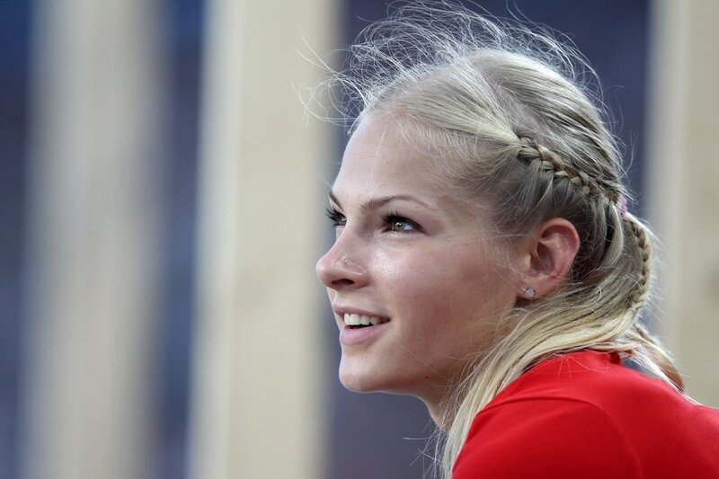 Woman with Braided Hair — Red, Neutral, Photograph