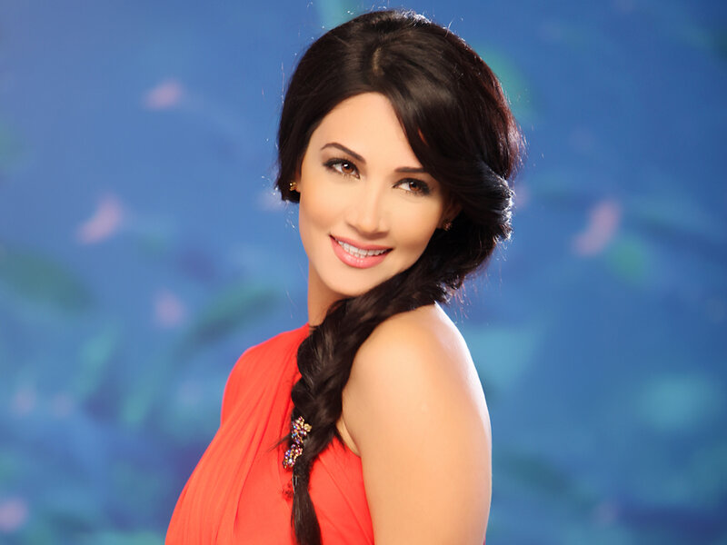 Woman with Braided Hair — Red, Smiling