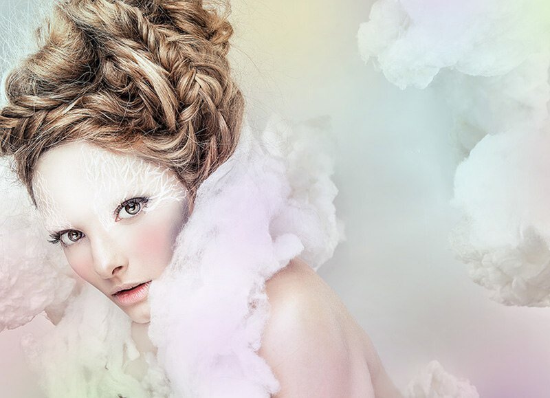Woman with Braided Hair — White, Ethereal, Digital Art