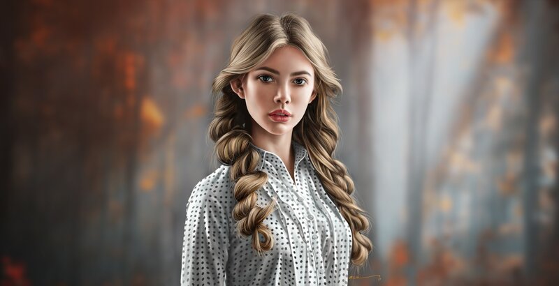 Woman with Braided Hair — White, Serene, Autumn