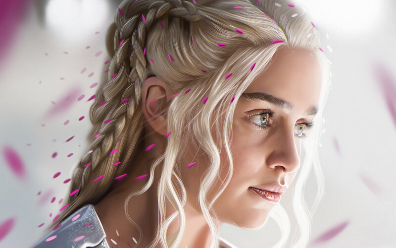 Woman with Braided Hair — White, Serene, Digital Art
