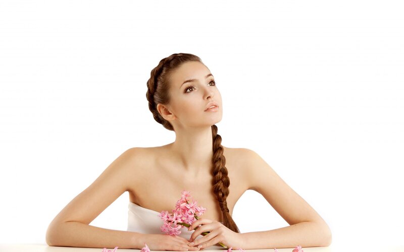 Woman with Braided Hair — White, Serene, Photograph
