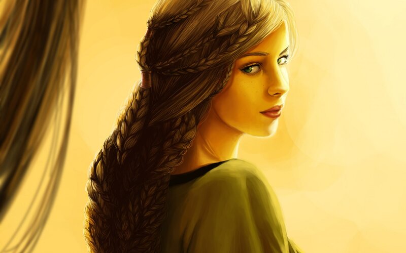 Woman with Braided Hair — Yellow, Serene
