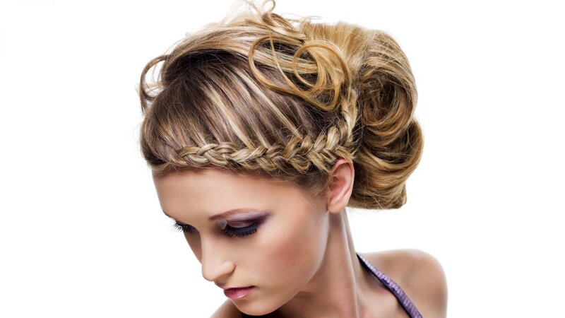 woman with braided updo hairstyle