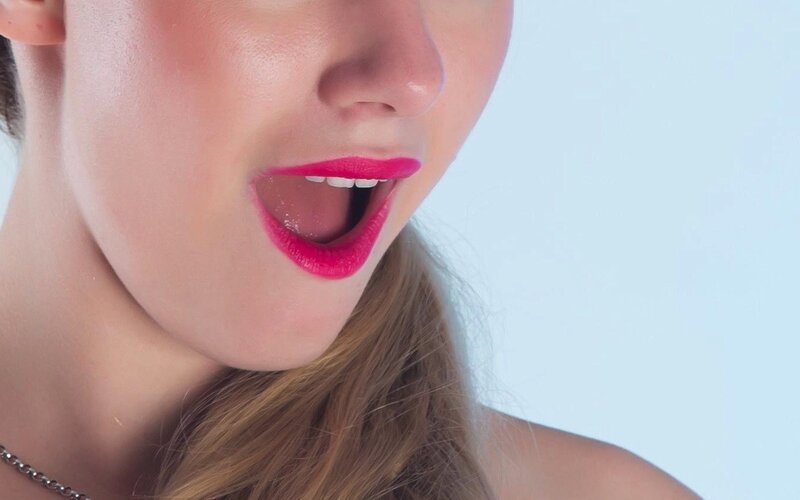 woman with bright lipstick