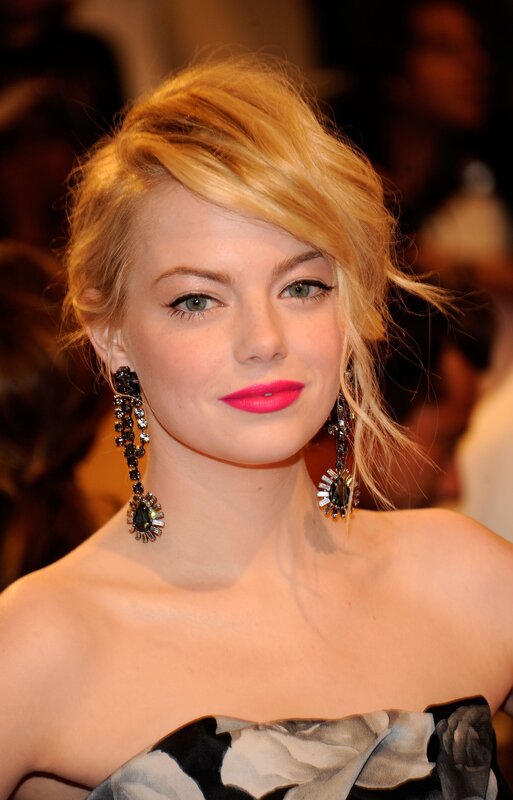 woman with bright pink lipstick
