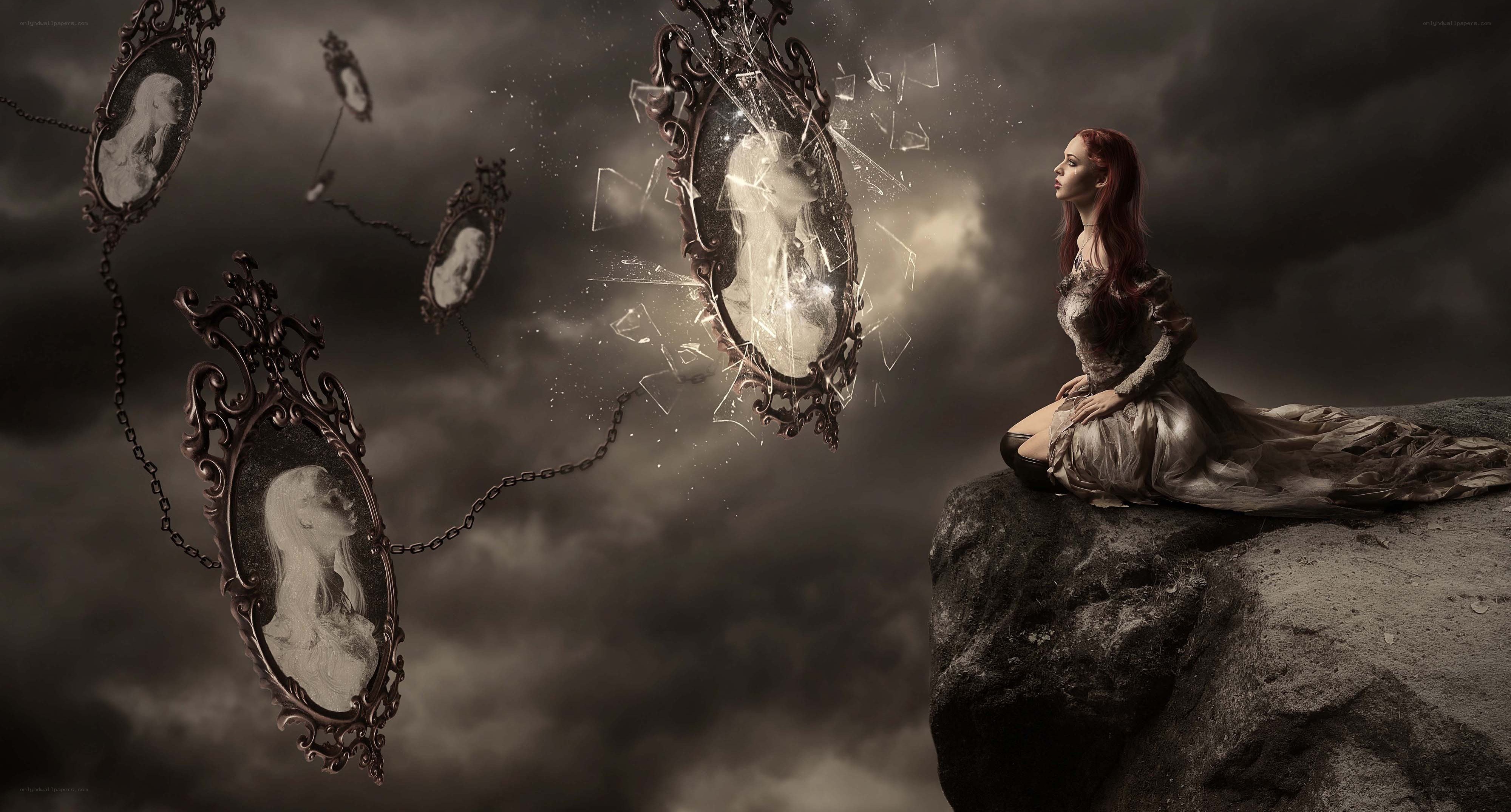 woman with broken mirrors