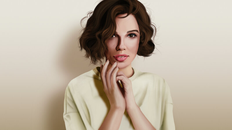 Woman with Brown Hair — Beige, Calm, Digital Art, Hands