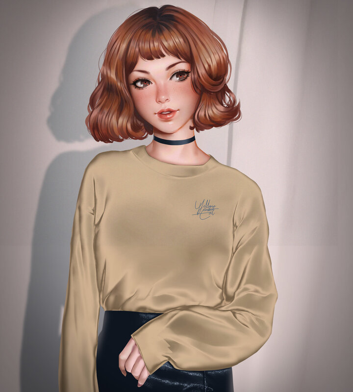Woman with Brown Hair — Beige, Neutral, Digital Art