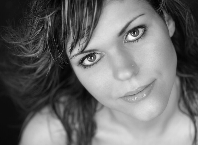 Woman with Brown Hair — Black, Intense, Photograph