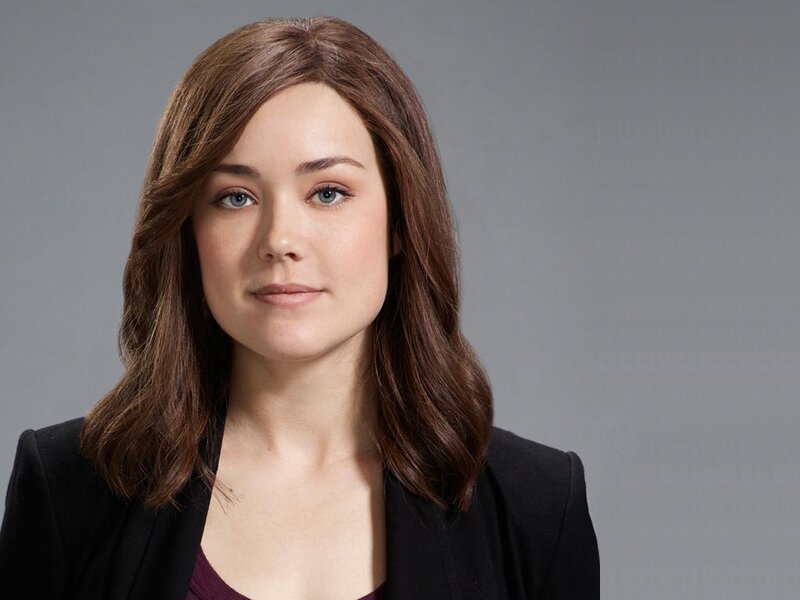 Woman with Brown Hair — Black, Neutral, Photograph, Blazer, V-neck Shirt