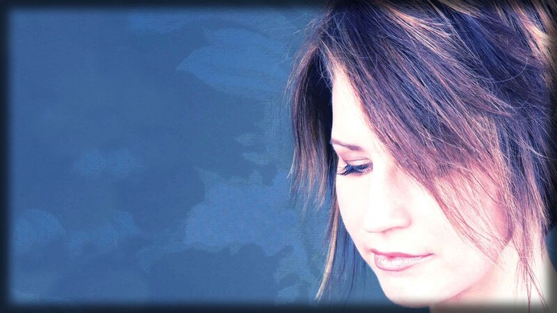 Woman with Brown Hair — Blue, Contemplative, Photograph