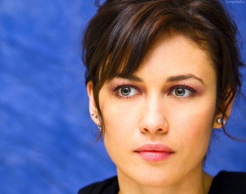 Woman with Brown Hair — Blue, Neutral, Photograph, Earrings, Blue Background, Pink