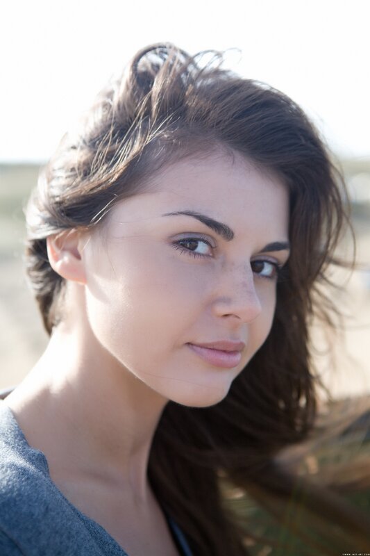 Woman with Brown Hair — Calm, Afternoon, Photograph, Shoulder, Outdoor, Gray