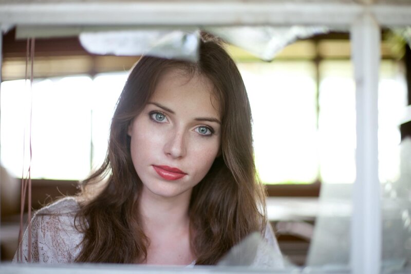 Woman with Brown Hair — Calm, Afternoon, Photograph, Window, Lace Top
