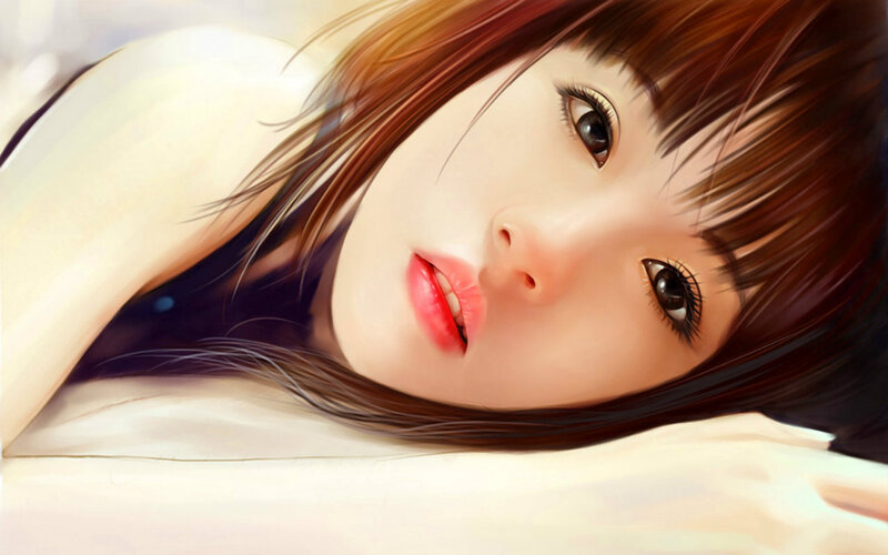 Woman with Brown Hair — Calm, Digital Art, Bed