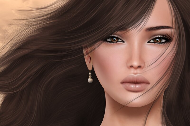 Woman with Brown Hair — Calm, Digital Art, Earring