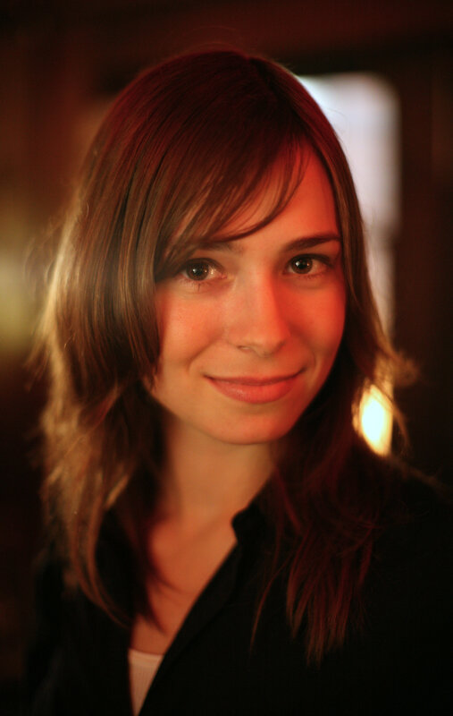 Woman with Brown Hair — Calm, Photograph, Black Shirt, Black, White, Portrait