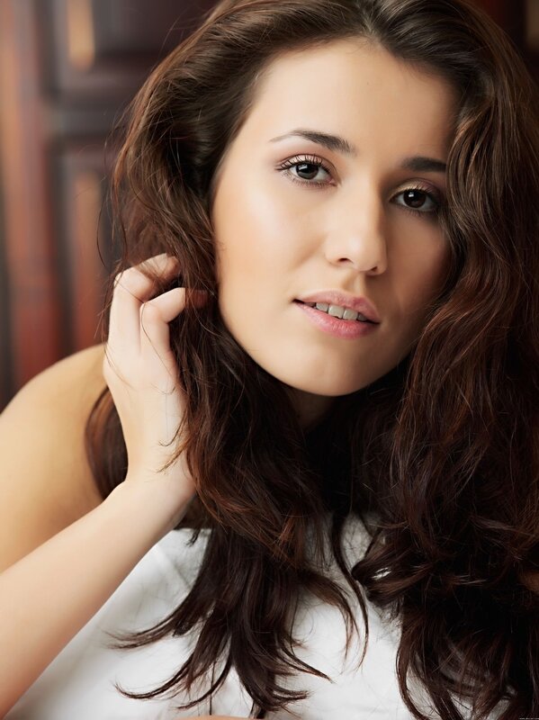 Woman with Brown Hair — Calm, Photograph, White Shirt, Hand, White
