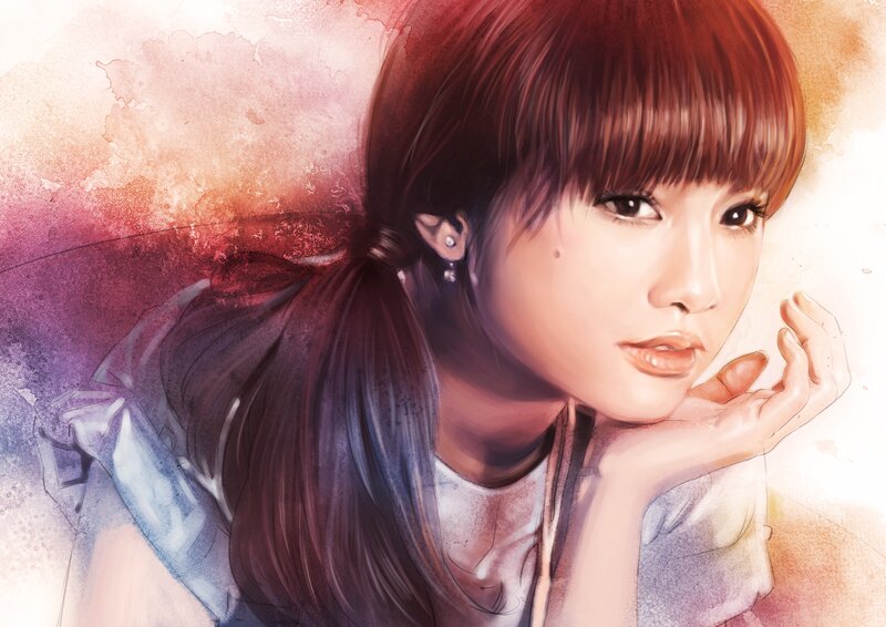 Woman with Brown Hair — Contemplative, Digital Art, Earring, Hand