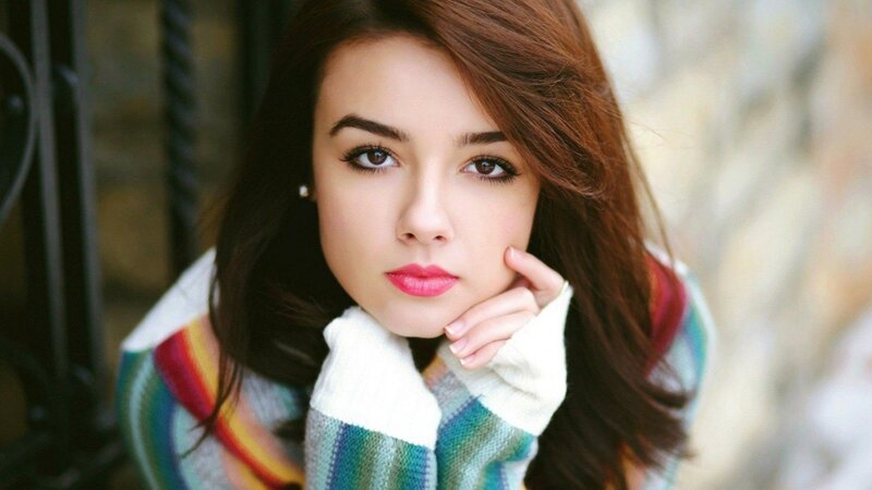 Woman with Brown Hair — Contemplative, Photograph, Sweater, Scarf
