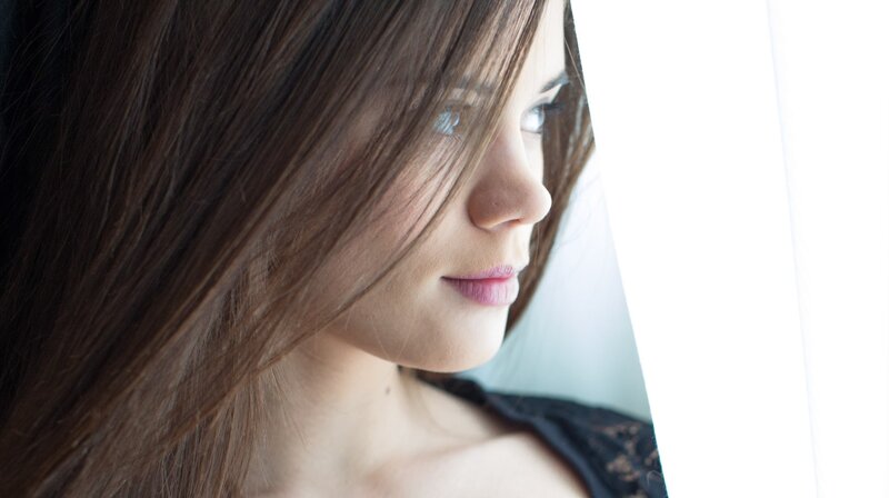 Woman with Brown Hair — Contemplative, Photograph, Window, Shoulder