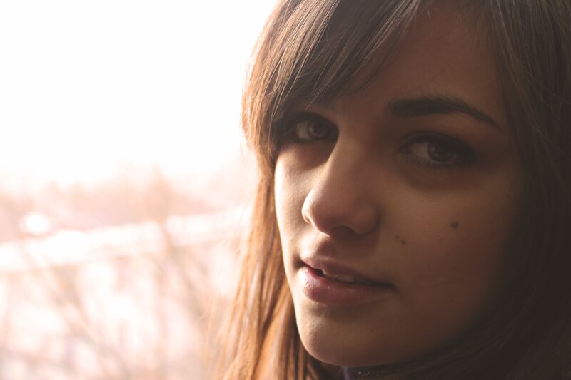 Woman with Brown Hair — Contemplative, Sunset, Photograph