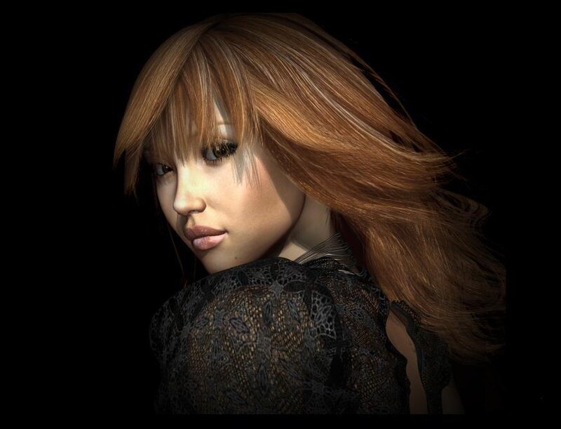 Woman with Brown Hair — Dramatic, 3d Render, Black Lace Top