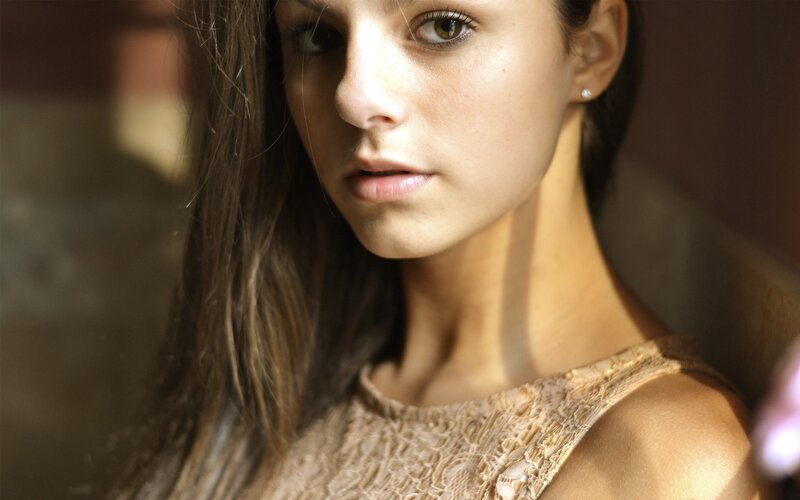 Woman with Brown Hair — Dramatic, Afternoon, Photograph, Dress, Earring