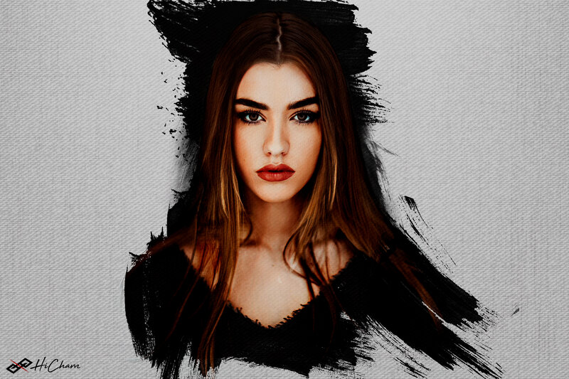 Woman with Brown Hair — Dramatic, Digital Art, Black Brush Strokes