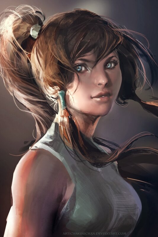 Woman with Brown Hair — Dramatic, Digital Art, Eyes, Earring