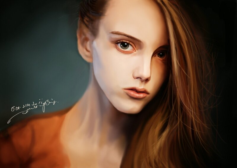 Woman with Brown Hair — Dramatic, Digital Art, Shoulder