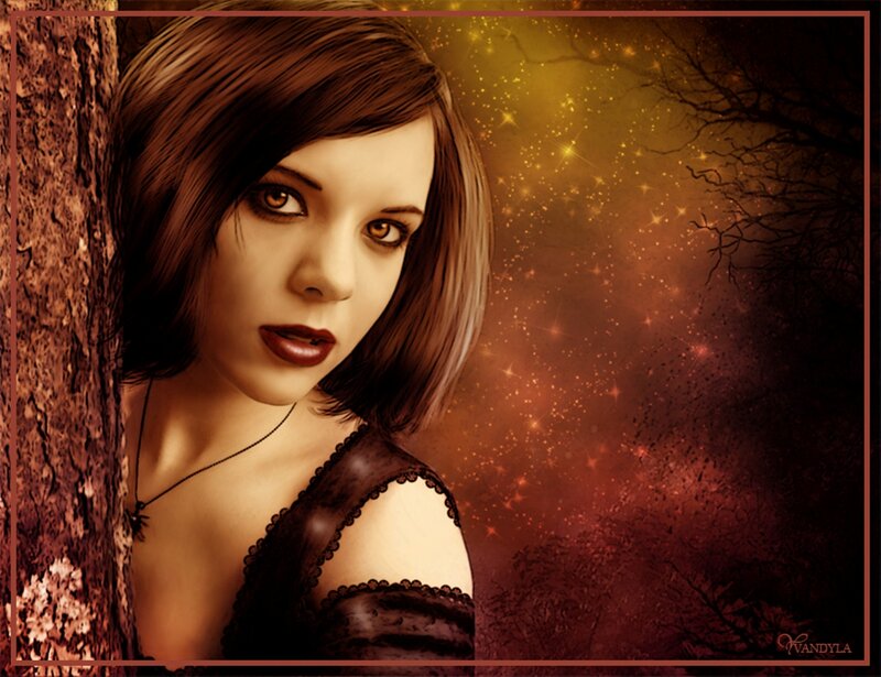 Woman with Brown Hair — Dramatic, Night, Digital Art